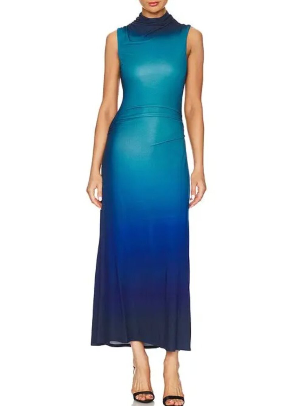 Sleeveless Ombre Maxi Dress in Teal to Navy - Brand Unknown